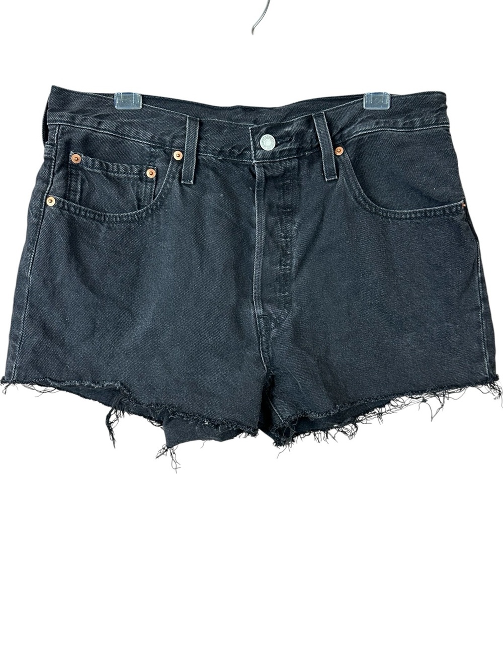 Levi’s 501 Black Raw Hem Distressed Shorts Women Sz 32